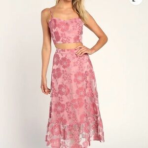 Certainly Stylish Mauve Pink Burnout Floral Two-Piece Midi Dress